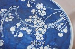 Qing Chinese Porcelain 25.3cm Blue + White Prunus Blossom Pattern Plate + Leaves