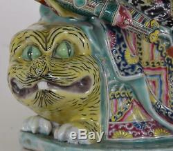 Qing Dynasty Caishen God of Wealth Seated on Tiger Chinese Porcelain Statue