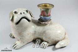 Qing Dynasty Famille Rose Porcelain Dog Incense Stick Holder / Candlestick