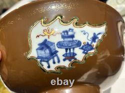 Qing Kangxi Batavia Brown Blue And White Wucai Bowl