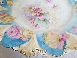 R. S. Prussia Hand Painted Roses Porcelain Handled Cake Plate Floral Mold 11 1/4