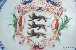 RARE 1745 Chinese ARMORIAL THREE CATS CHARGER PLATE QIANLONG export vase crest