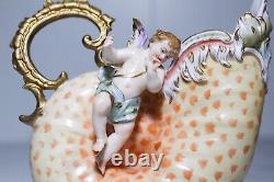 RARE Antique Hand Painted Conch Shell & Cherub Motif Porcelain Vase Figurine
