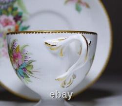 RARE Antique ROYAL WORCESTER Hand Painted Floral Porcelain Pedestal Cup & Saucer