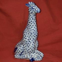 RARE Fishnet Blue & White Porcelain Giraffe HEREND STYLE Hand painted Large 13