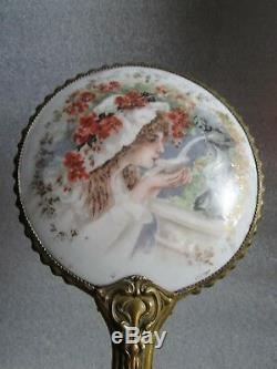 RARE Gorgeous Antique 1890 Art Nouveau Limoges Hand Painted Porcelain Mirror