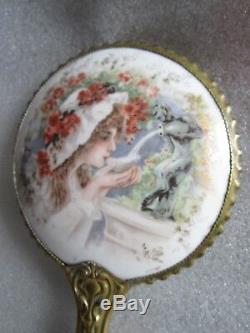 RARE Gorgeous Antique 1890 Art Nouveau Limoges Hand Painted Porcelain Mirror