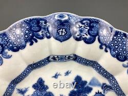 RARE PAIR 18th C. ANTIQUE CHINESE PORCELAIN LOBED BLUE & WHITE DISHES QIANLONG