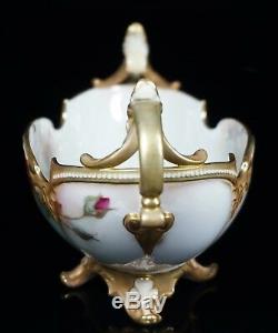 RARE Royal Worcester Porcelain Hand Painted Gondola Shaped Vase Bowl Roses 254