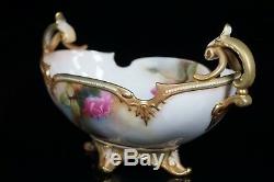 RARE Royal Worcester Porcelain Hand Painted Gondola Shaped Vase Bowl Roses 254
