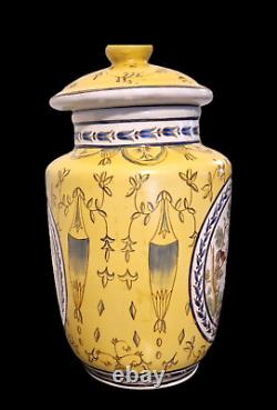 RARE Vintage Chinese Yellow Ground & Cock & Fox Hand Painted Scenes Ginger Jar