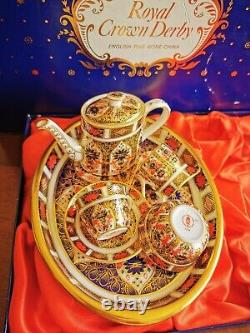 ROYAL CROWN DERBY IMARI 1128 MINIATURE TEA Coffee SET Hand Painted & 22K Gold