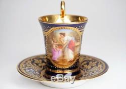 ROYAL VIENNA Cobalt Gold Hand Painted Artist Signed Porcelain Cup and Saucer
