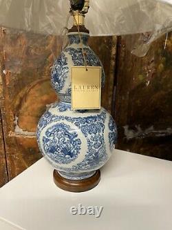 Ralph Lauren Table Lamp Porcelain Zen Koi Shape Pair Rare Hand Painted Blue