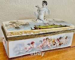 Rare 19th C Dresden Meissen Porcelain Hand Painted Capodimonte Style Casket Box