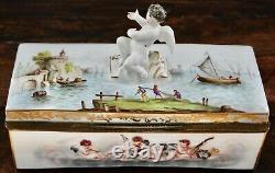 Rare 19th C Dresden Meissen Porcelain Hand Painted Capodimonte Style Casket Box