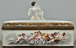 Rare 19th C Dresden Meissen Porcelain Hand Painted Capodimonte Style Casket Box