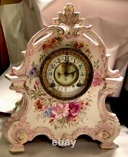 Rare Ansonia La Bretagne Antique Hand Painted Porcelain Clock- Royal Bonn