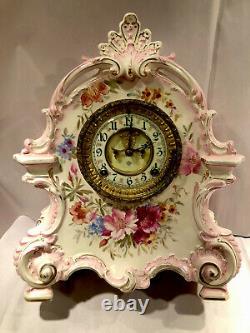 Rare Ansonia La Bretagne Antique Hand Painted Porcelain Clock- Royal Bonn