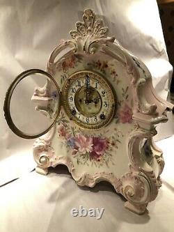 Rare Ansonia La Bretagne Antique Hand Painted Porcelain Clock- Royal Bonn