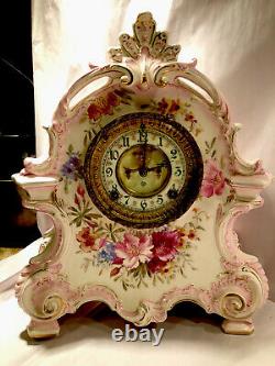 Rare Ansonia La Bretagne Antique Hand Painted Porcelain Clock- Royal Bonn