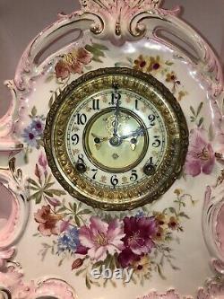 Rare Ansonia La Bretagne Antique Hand Painted Porcelain Clock- Royal Bonn