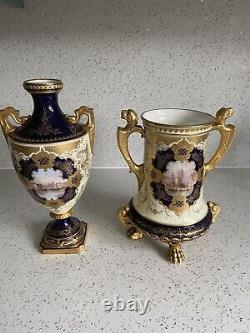 Rare Antique Coalport pair of vases c1750 Hand painted by P H Simpson