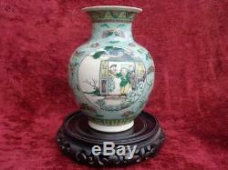 Rare Antique Fine Chinese Yingcai Famille Verte Biscuit Porcelain Vase