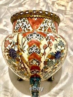 Rare Antique Fischer J Budapest Hand Painted, Gold Gilded, Pink And Blue Planter