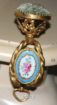 Rare Antique French Pin Cushion Clamp Hand Painted Porcelain Plaque c1800