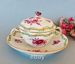 Rare Antique Meissen hand painted covered Cup & Saucer c. 1763-74