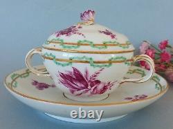 Rare Antique Meissen hand painted covered Cup & Saucer c. 1763-74