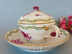 Rare Antique Meissen hand painted covered Cup & Saucer c. 1763-74