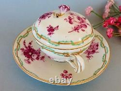 Rare Antique Meissen hand painted covered Cup & Saucer c. 1763-74