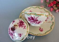 Rare Antique Meissen hand painted covered Cup & Saucer c. 1763-74