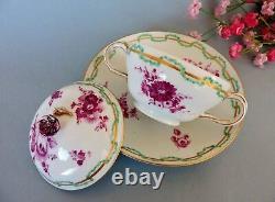 Rare Antique Meissen hand painted covered Cup & Saucer c. 1763-74