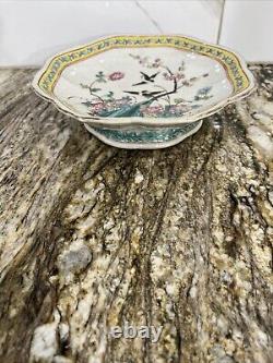 Rare Antique Porcelain Enameled Chinese Hand Painted Famille Octagonal Bowl