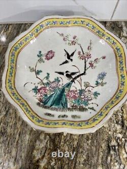 Rare Antique Porcelain Enameled Chinese Hand Painted Famille Octagonal Bowl