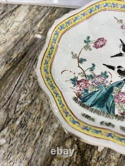 Rare Antique Porcelain Enameled Chinese Hand Painted Famille Octagonal Bowl