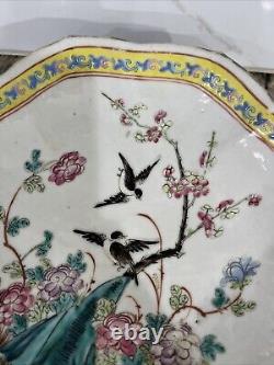 Rare Antique Porcelain Enameled Chinese Hand Painted Famille Octagonal Bowl