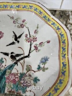 Rare Antique Porcelain Enameled Chinese Hand Painted Famille Octagonal Bowl