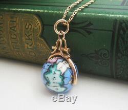 Rare Antique Victorian Gold Filled Hand Painted World Map Globe Pendant Necklace