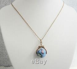 Rare Antique Victorian Gold Filled Hand Painted World Map Globe Pendant Necklace