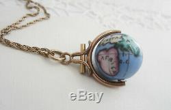 Rare Antique Victorian Gold Filled Hand Painted World Map Globe Pendant Necklace