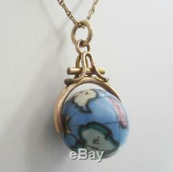 Rare Antique Victorian Gold Filled Hand Painted World Map Globe Pendant Necklace