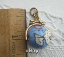 Rare Antique Victorian Gold Filled Hand Painted World Map Globe Pendant Necklace