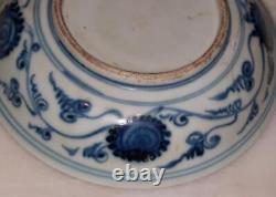 Rare Chinese Kangxi Blue & White Rock, Fence & Tree Dish with Trailing Flowers