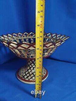 Rare Early 20th C Satsuma Reticulated Pedestal Centrepiece, Central Painting