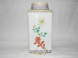 Rare Fine Chinese Republic Period Famille Rose Fencai CONG Vase Birds & Flowers