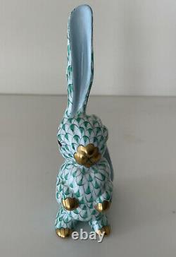Rare Green AV / Gold Herend 5321 Hand Painted One Ear Up Rabbit Figurine